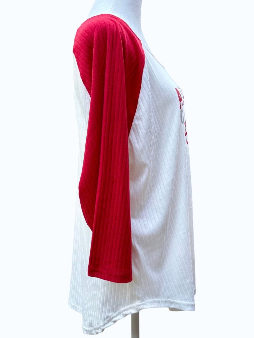Alabama Crimson Tide Ribbed Knit 3/4 Sleeve Top XL Red White Hi-Low Hem Sideline - Picture 9 of 16